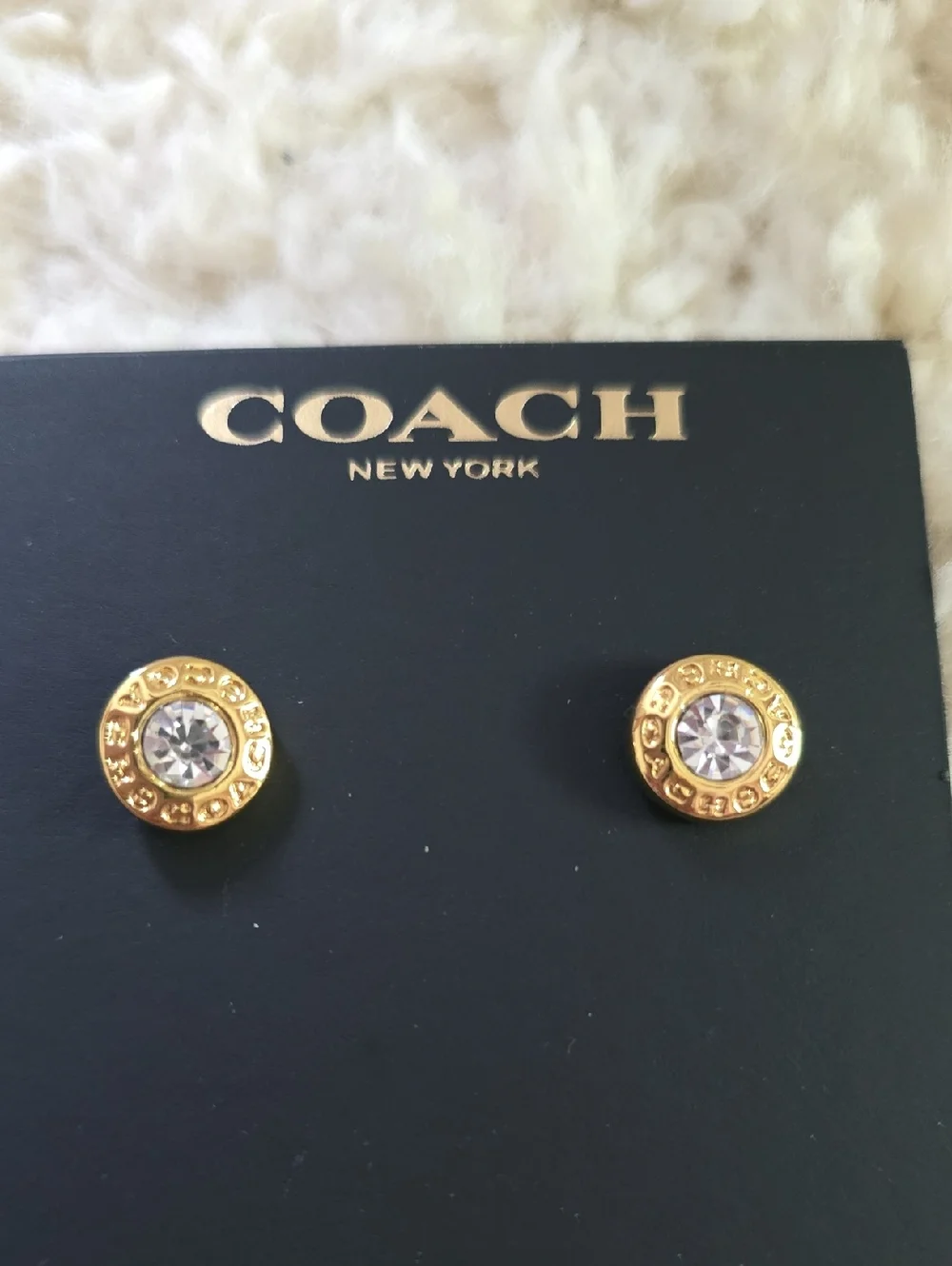 Coach Gold and Clear Crystal Round Stud Earrings - Picture 2 of 3